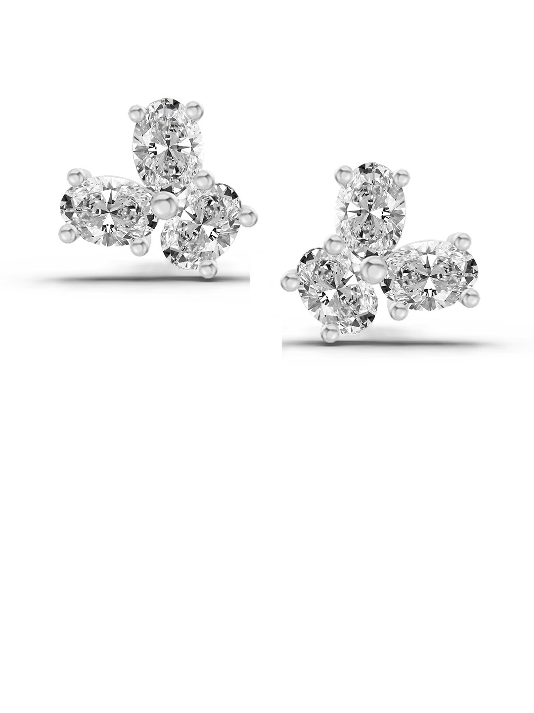 Sparkles 14K White Gold 3 Stone Stud Earrings Oval Shape Lab Diamond 1 Carat