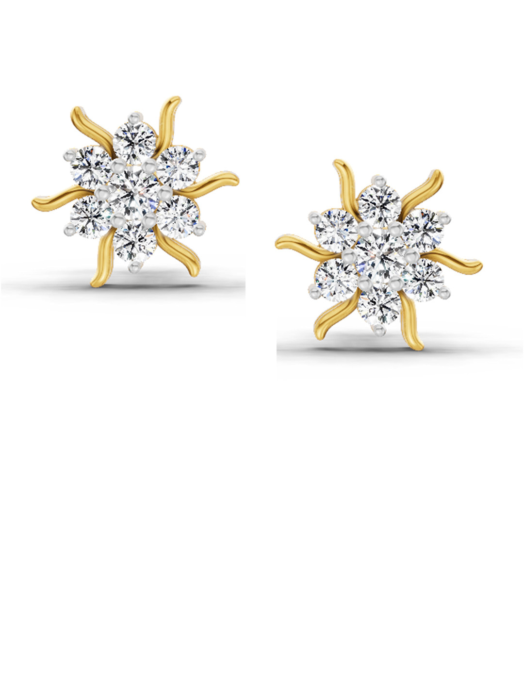 Sparkles 14K Yellow Gold Round Shape Lab Diamond Floral Cluster Stud Earrings 0.92 Carat