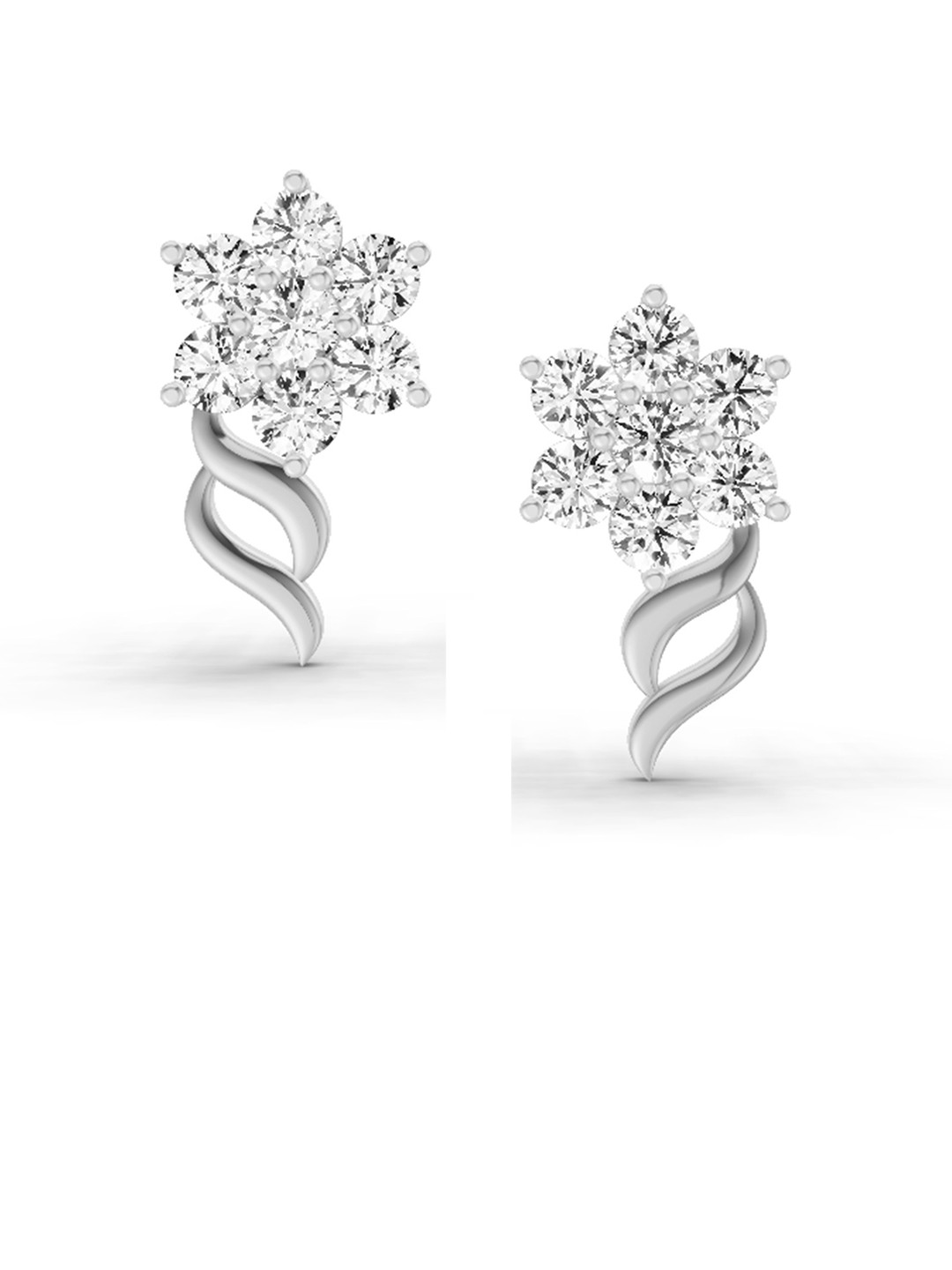 Sparkles Round Shape Lab Diamond Floral Stud Earrings 0.97 Carat 14K White Gold