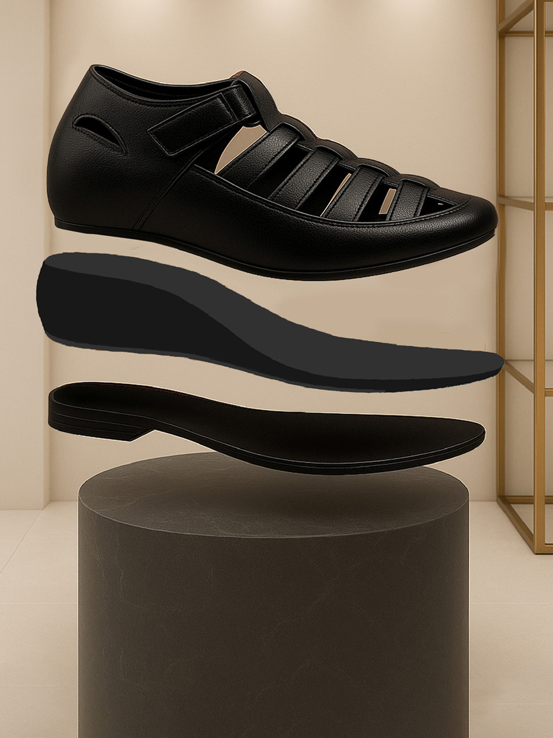 Bxxy Men 3 inch Hidden Height Increasing Formal Velcro Shoe-Style Roman Sandals