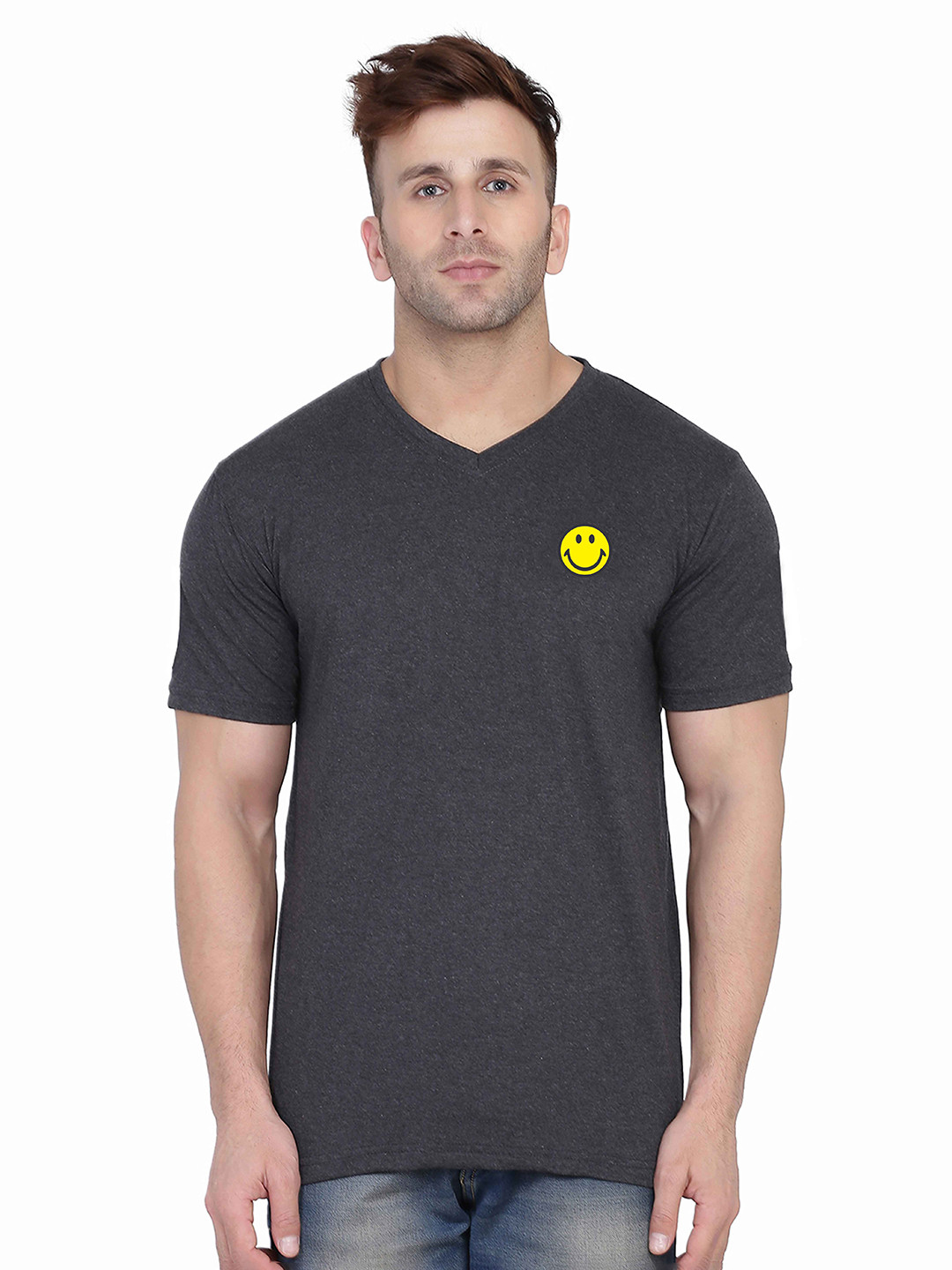 Blisstone Applique V-Neck Cotton Slim Fit T-shirt