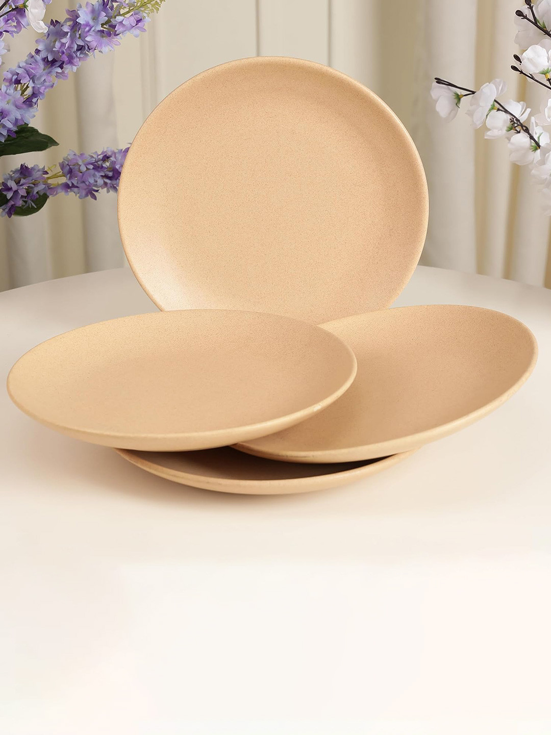 THE WHITE SPACE LIVING Beige 4 Pieces Ceramic Dishwasher and Microwave Safe Plates