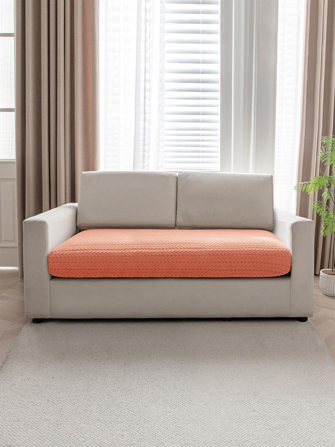 HOKIPO Orange Jacquard 2 Seater Sofa Seat Cover