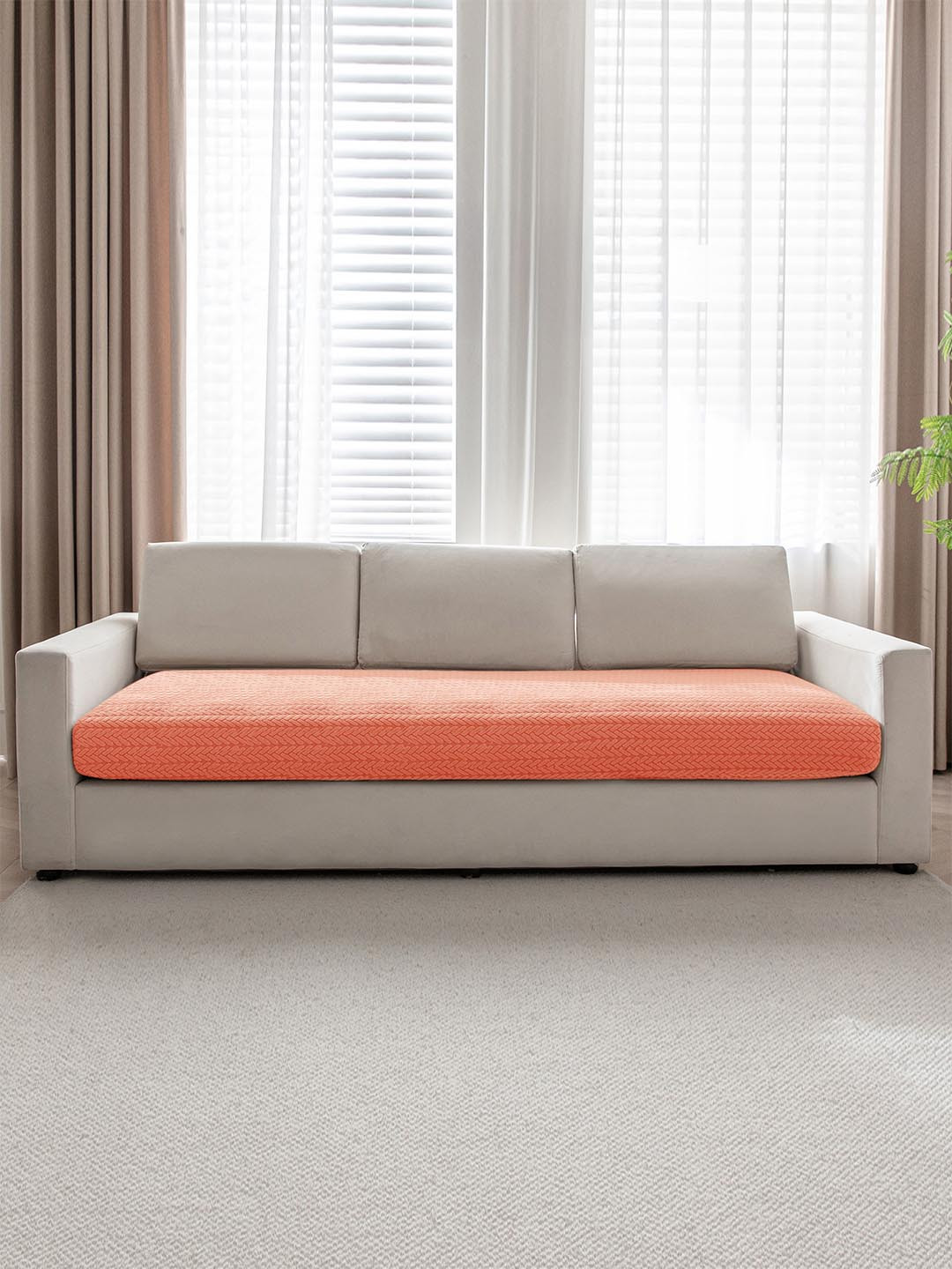 HOKIPO Orange Jacquard 3 Seater Sofa Seat Cover