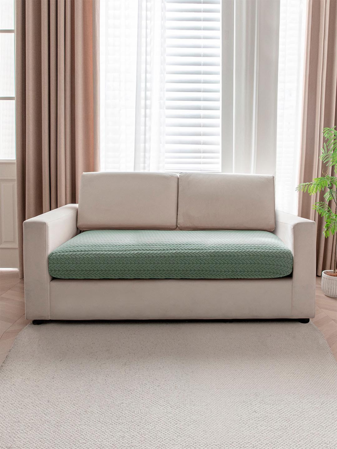 HOKIPO Green Jacquard 2 Seater Sofa Seat Cover