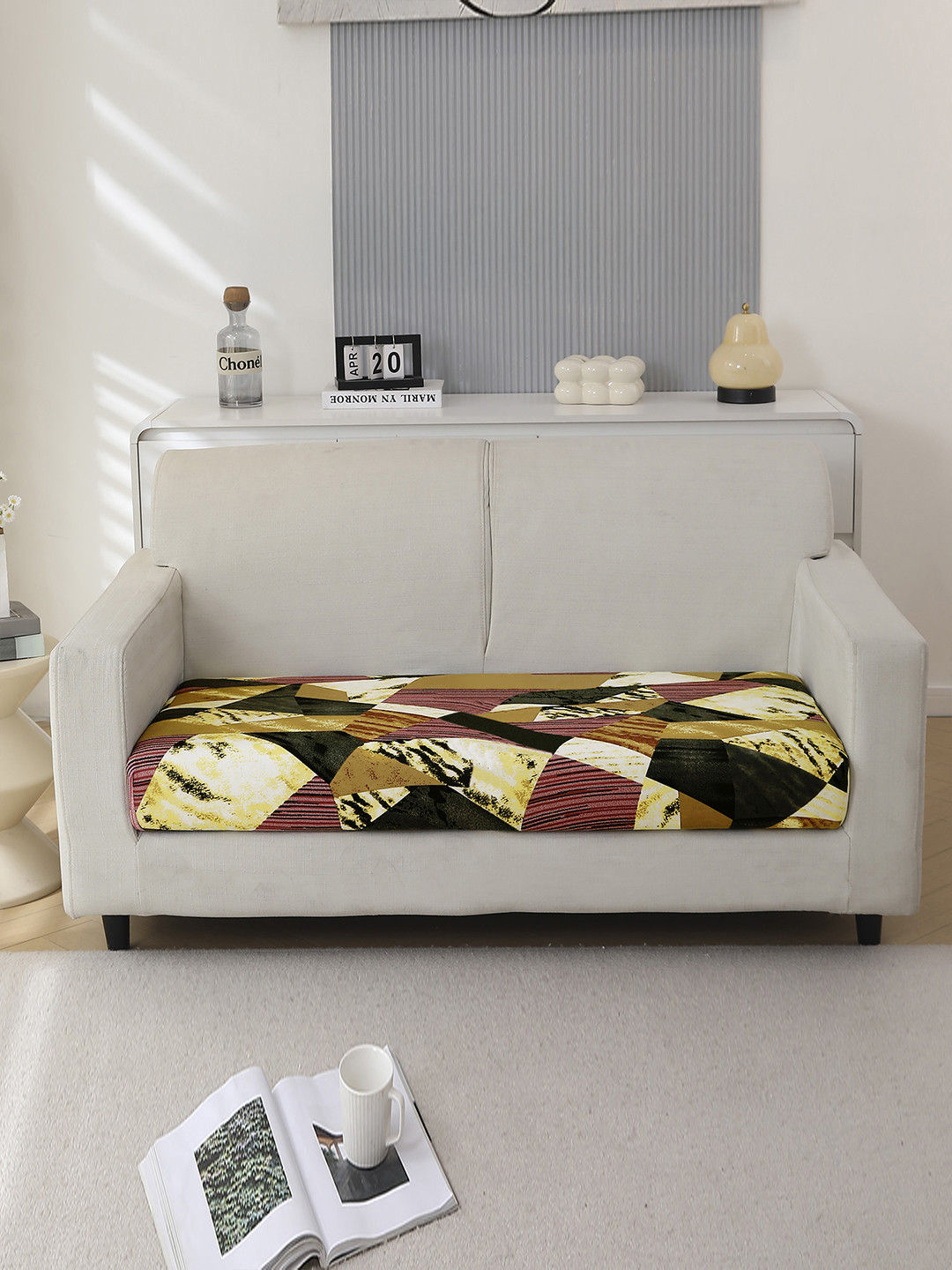HOKIPO Wine & Mustard Printed Polyester 2 Seater Sofa Seat Cover