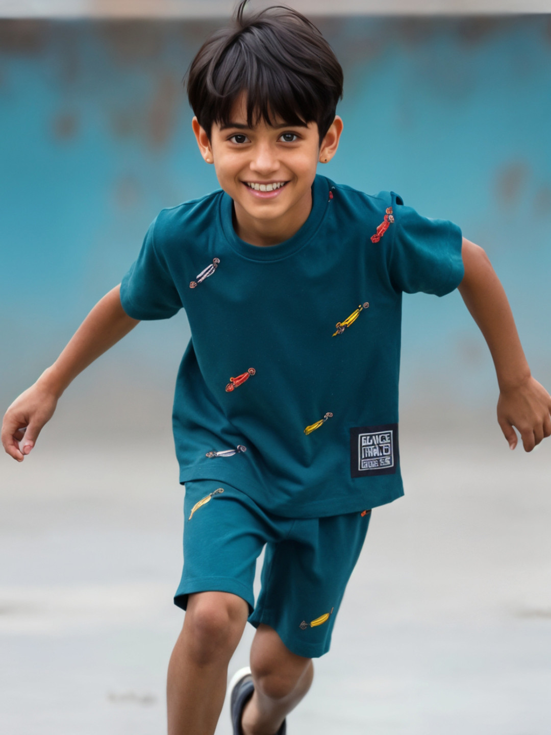 Nap Chief Kids Unisex Race Track Cars Printed Pure Cotton T-Shirt with Shorts