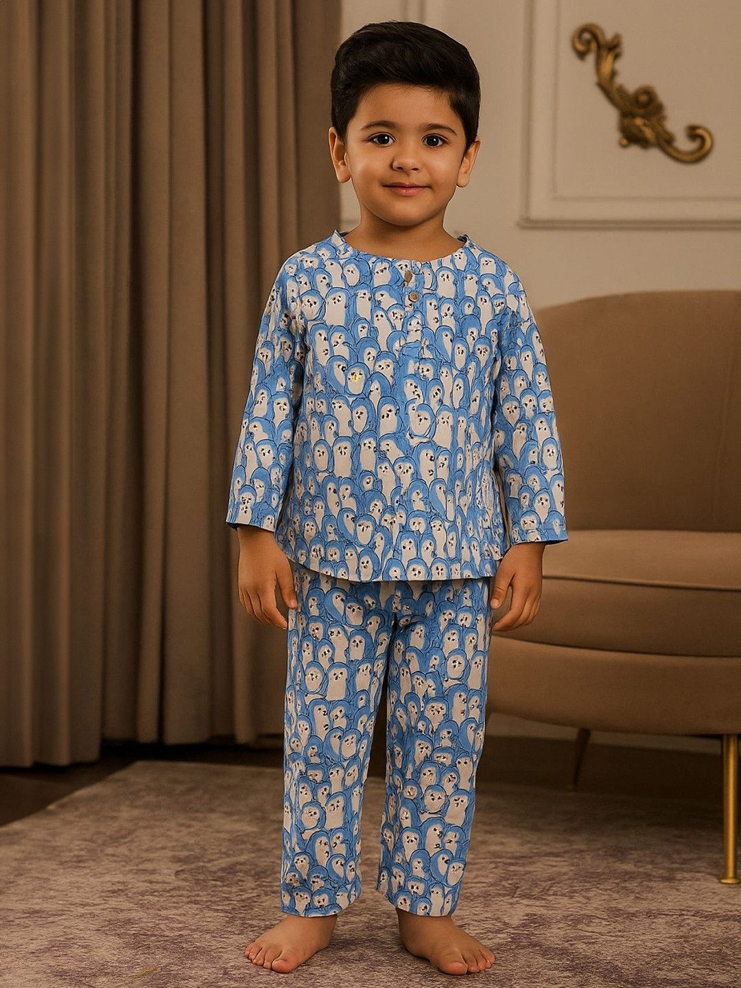 Tittertots Kids Animal Printed Pure Cotton Shirt with Pyjamas