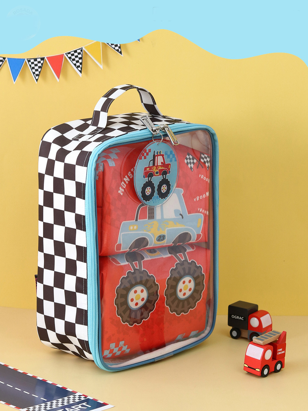 ROSADA Kids Printed Red Monster Truck Puzzle Bag