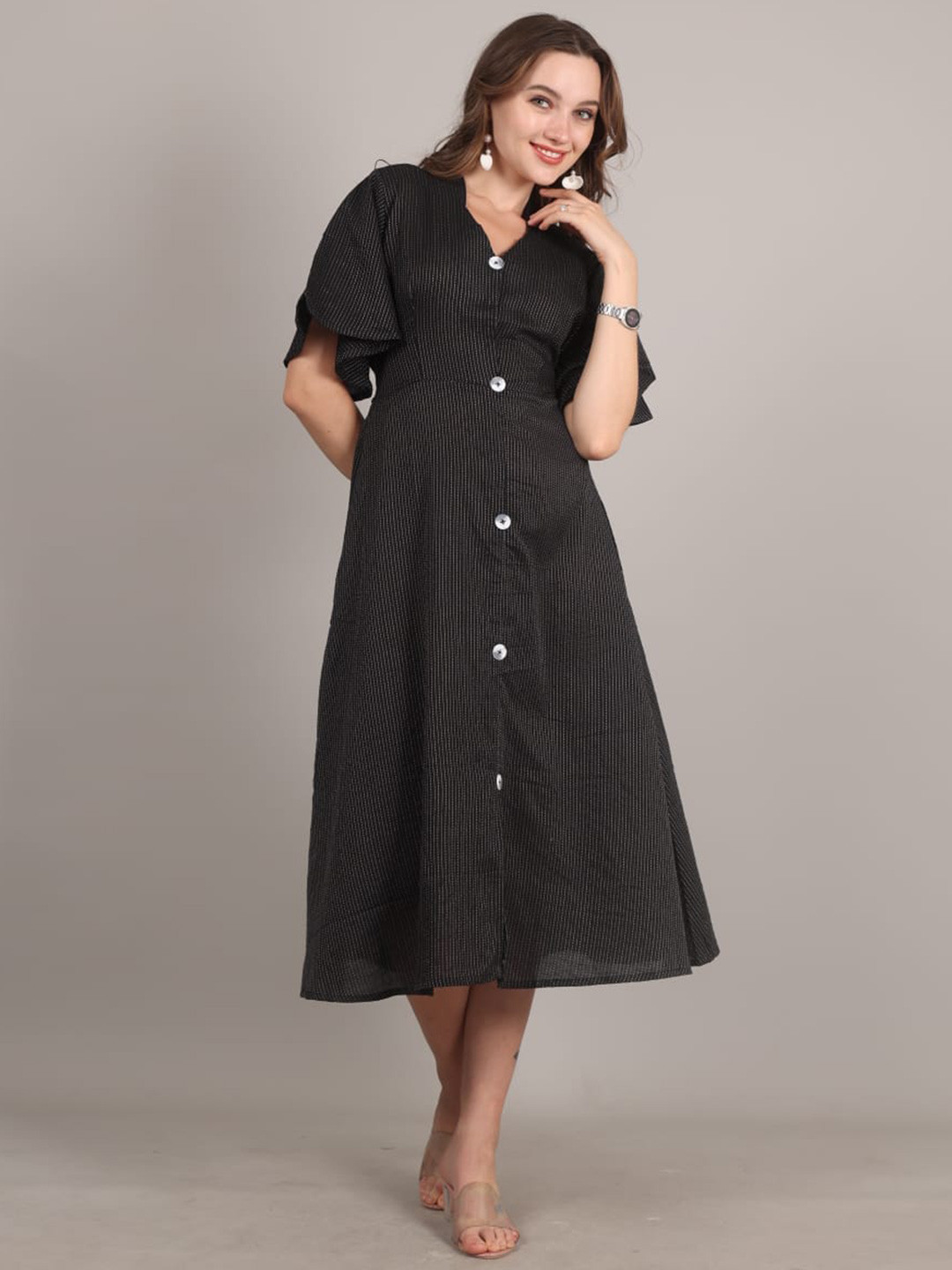 Jivitha Solid Bell Sleeve A-Line Dress