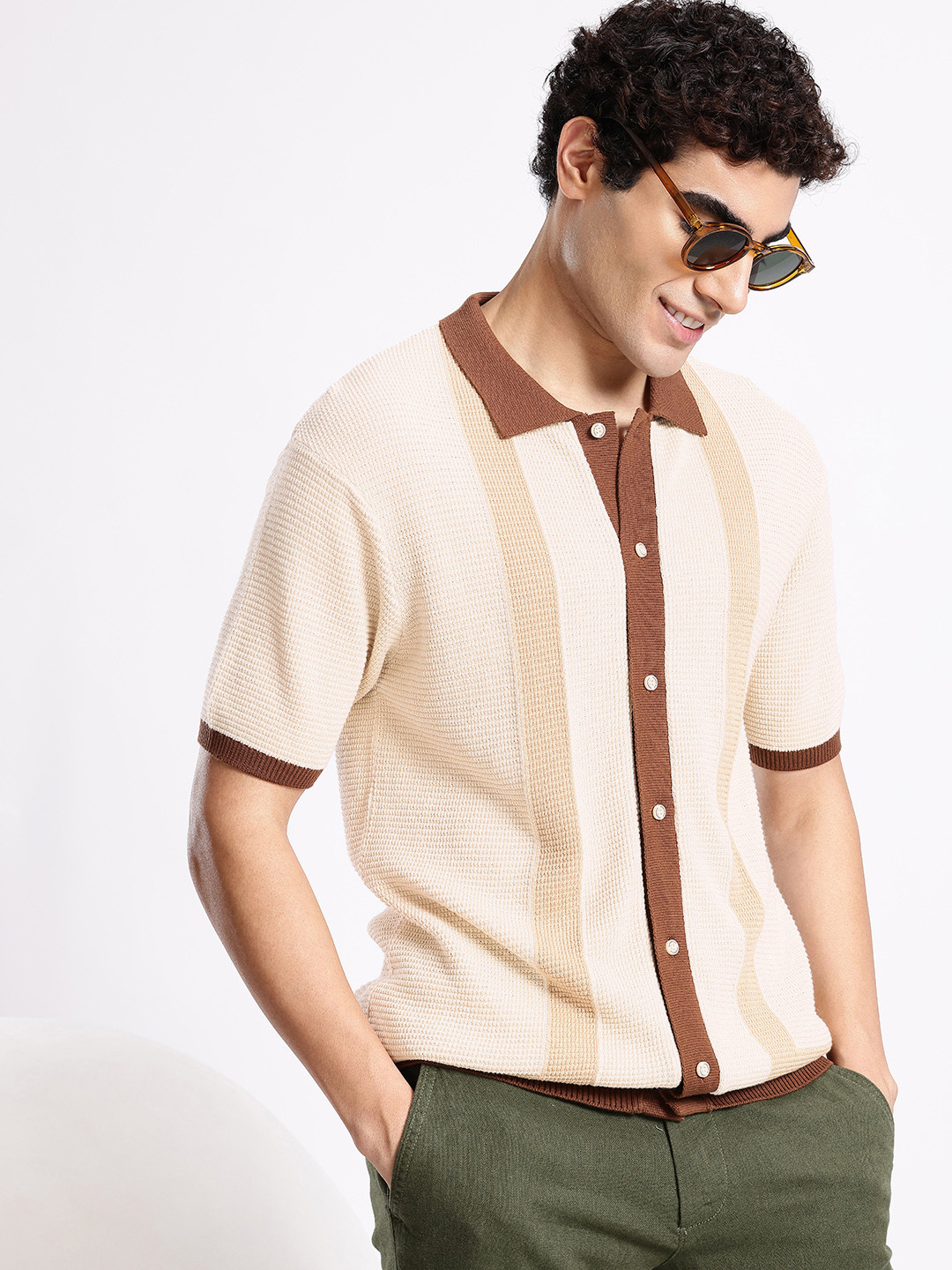 Aeropostale Men Colourblocked Pure Cotton Knitted Regular Fit Shirt