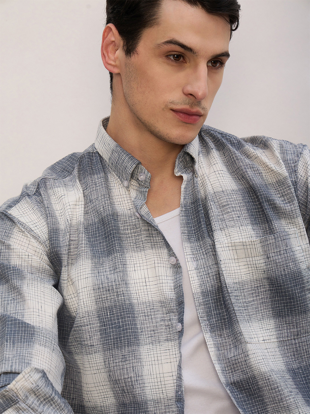 DENNISON Men Checkered Button-Down Collar Comfort Cotton Oversized Casual Shirt