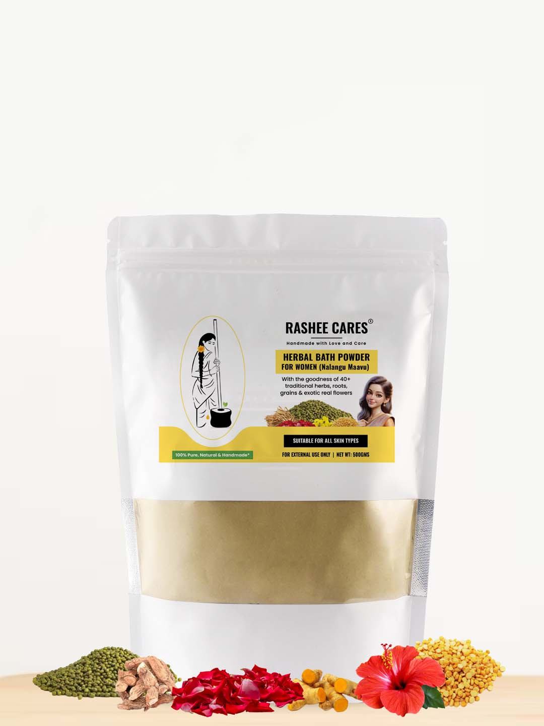 RASHEE CARES Herbal Bath Powder With Rose Petal & Saffron- 500 g