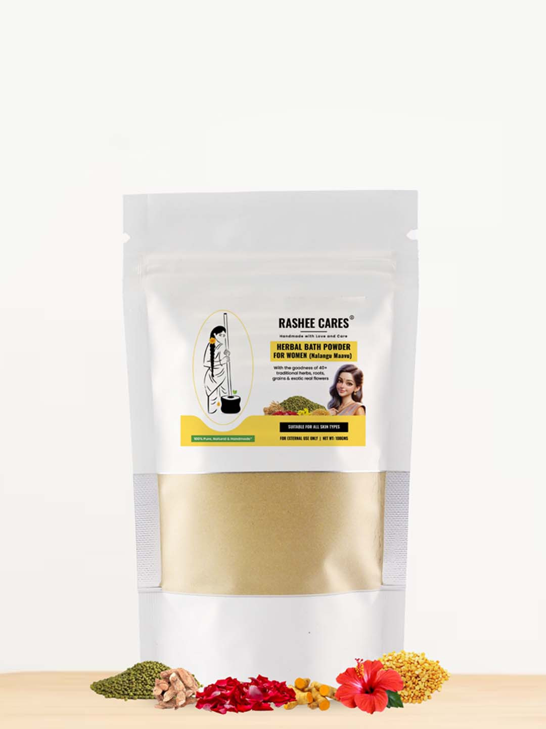 RASHEE CARES Herbal Powder With Saffron & Almond - 100 g