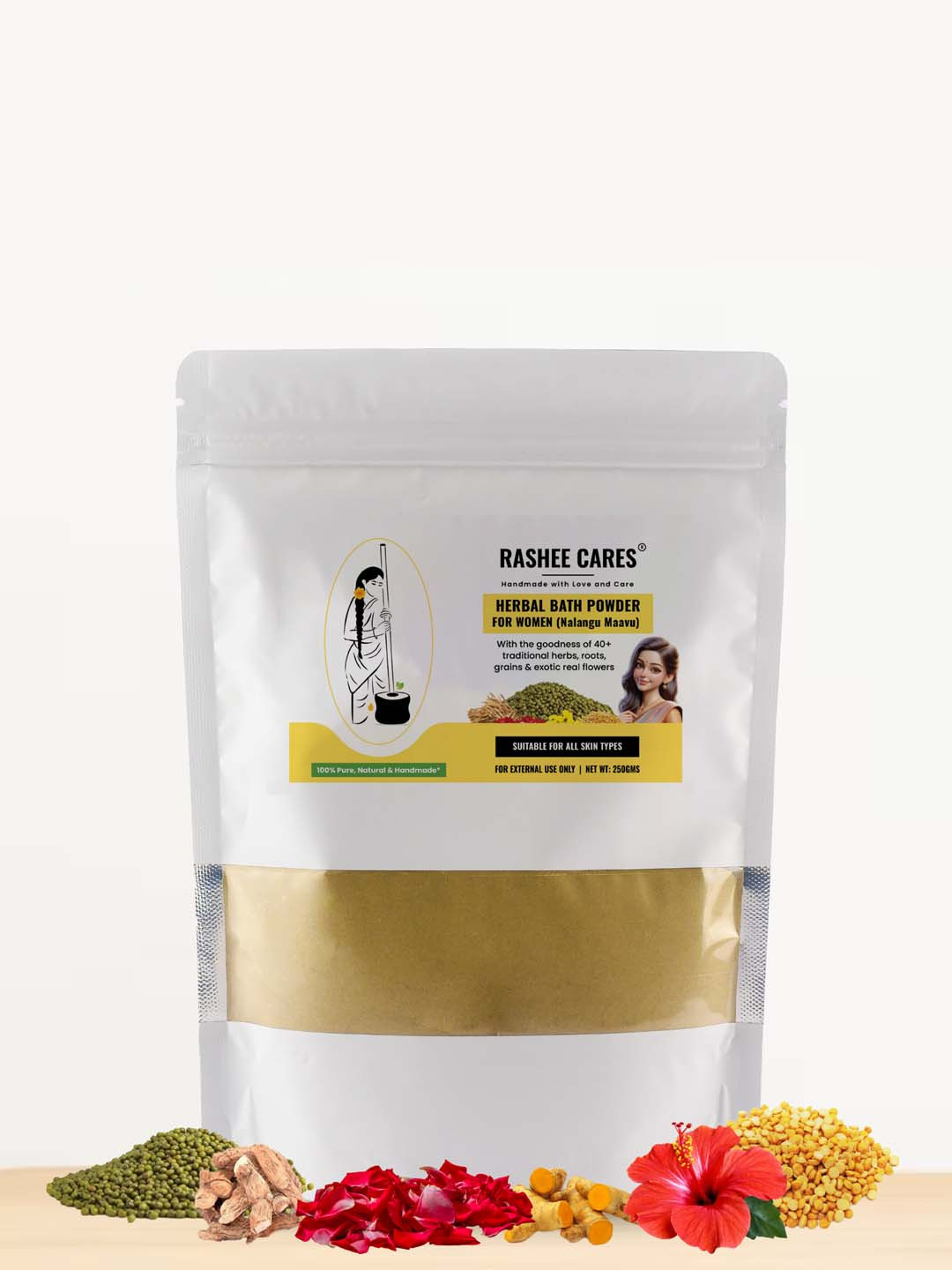 RASHEE CARES Herbal Bath Powder With Rose Petal & Saffron- 250 g
