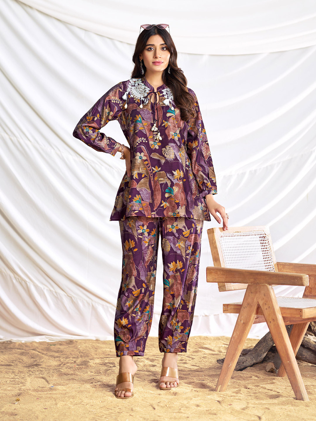 BulBul Embroidered Tunic Tops with Trousers Co-Ords