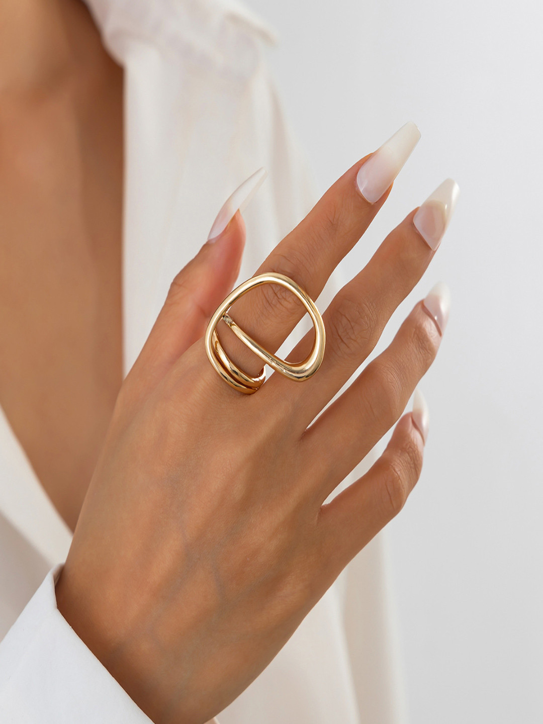 AQUASTREET Gold Plated Anti-Tarnish Glossy Bold Unique Loop Layered Curve Statement Ring
