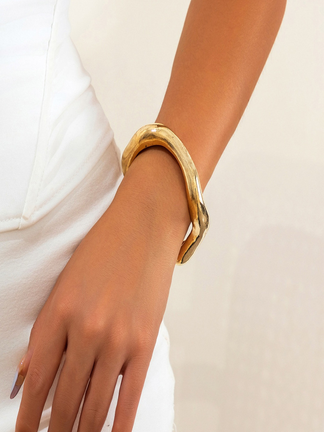 AQUASTREET Gold Plated Anti-Tarnish Bold Chunky Glossy Statement Open Cuff Bangle Bracelet