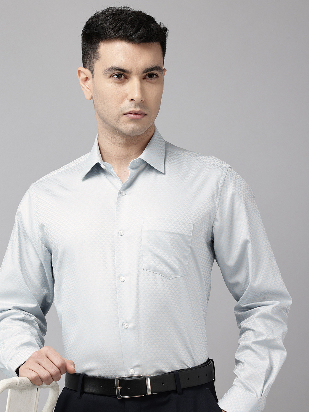 Van Heusen Custom Geometric Self Design Pure Cotton Formal Shirt