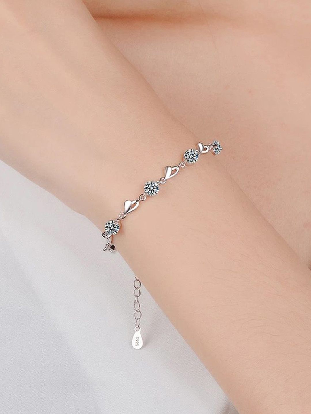 Shining Diva Fashion Silver-Plated Crystals Studded Charm Bracelet