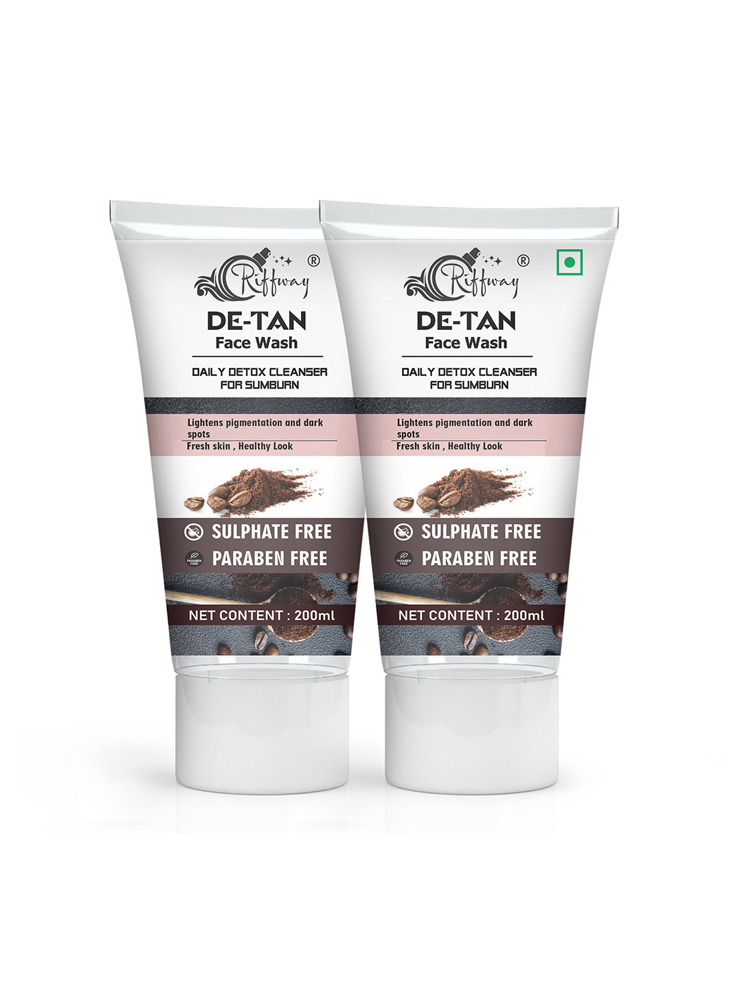 riffway Set Of 2 De-Tan Face Wash For Glowing Skin & Tan Removal - 200 ml Each