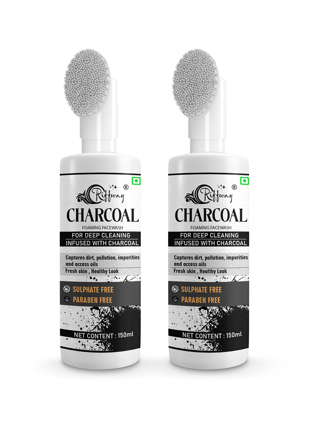 riffway Set Of 2 Charcoal Foaming Face Wash For Deep Cleansing - 150 ml Each