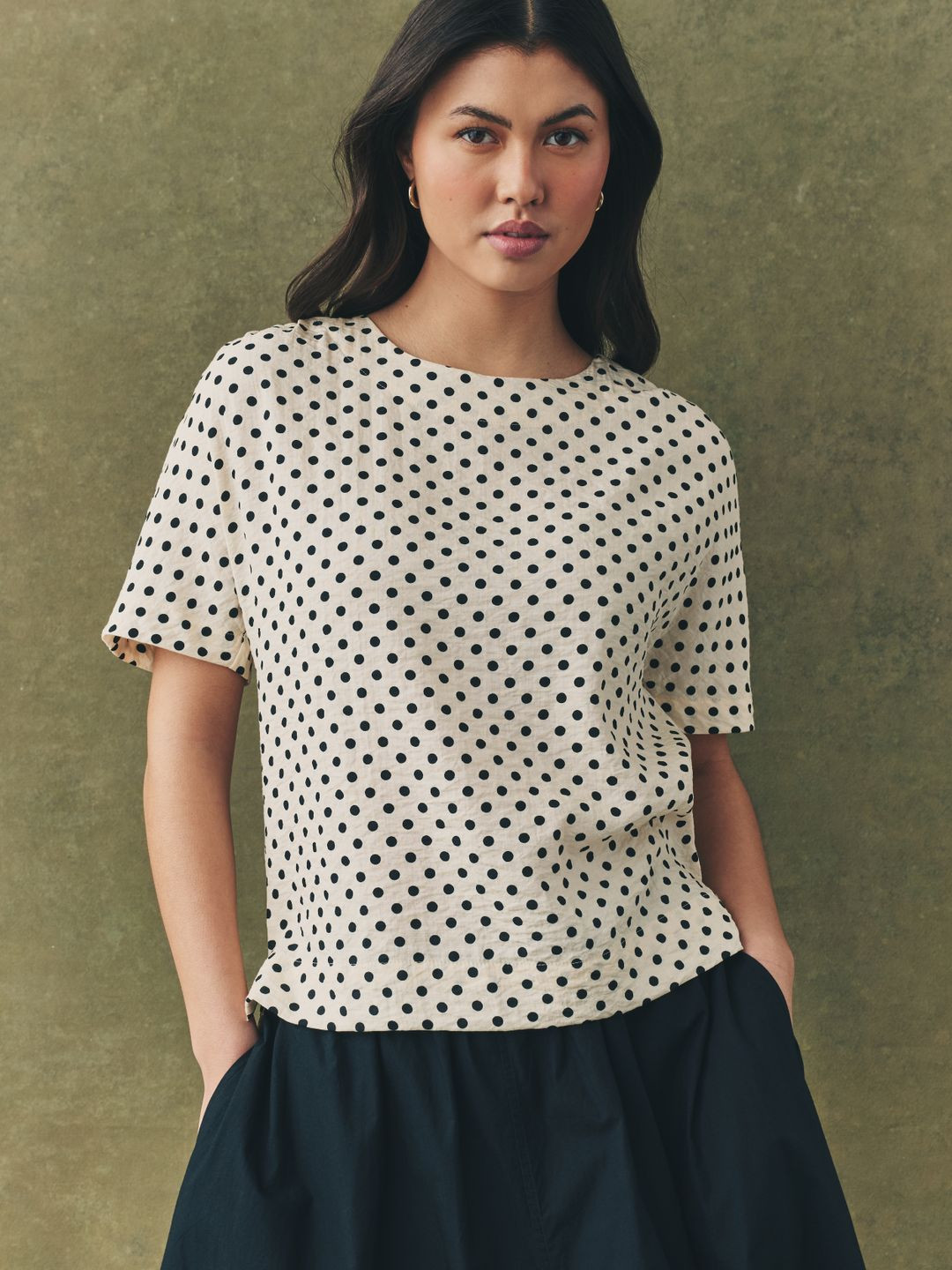 NEXT Crinkled Polka Dot Print A-Line Top
