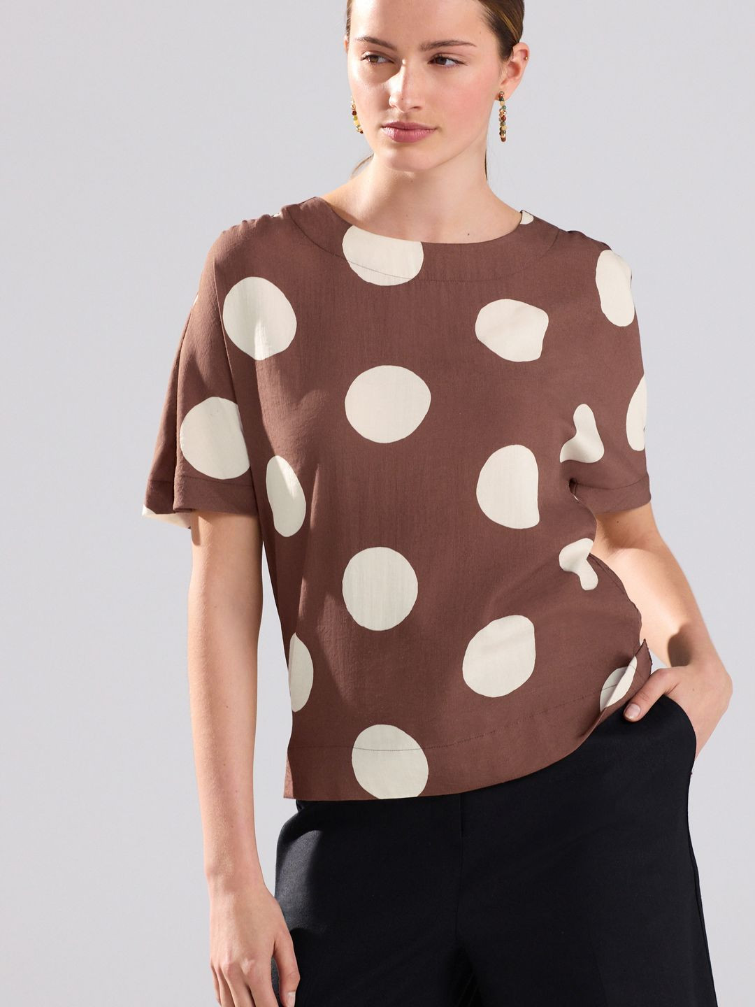 NEXT Polka Dot Print Crinkled Flared Sleeve Top