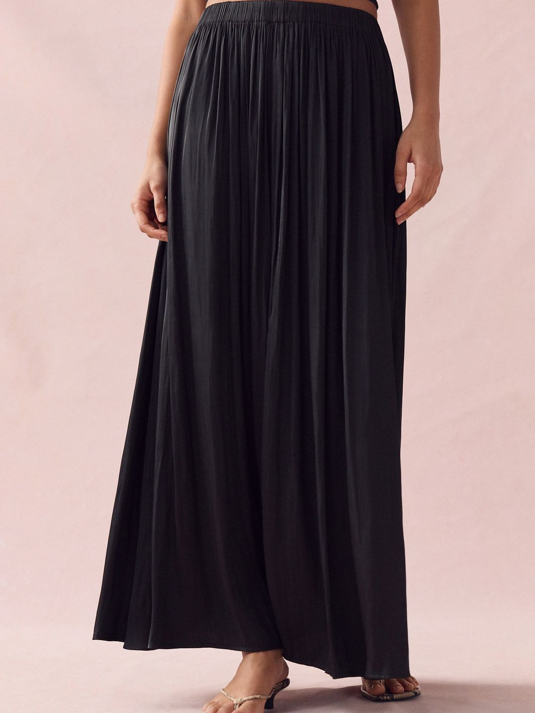 NEXT Pleated Satin Flared Maxi Skirt