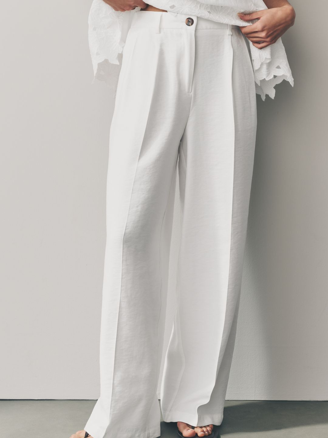 NEXT Women Mid-Rise Pleated Detail Semiformal Wide Leg Trousers
