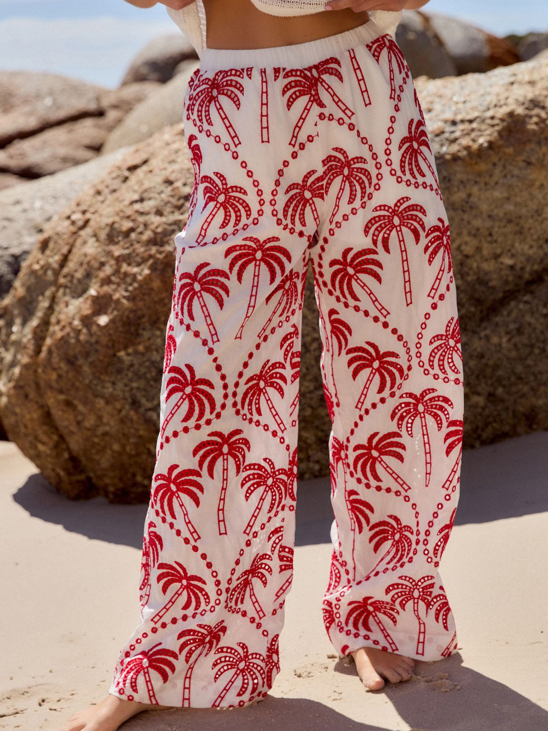 NEXT Women Embroidered Palm Wide Leg Trousers