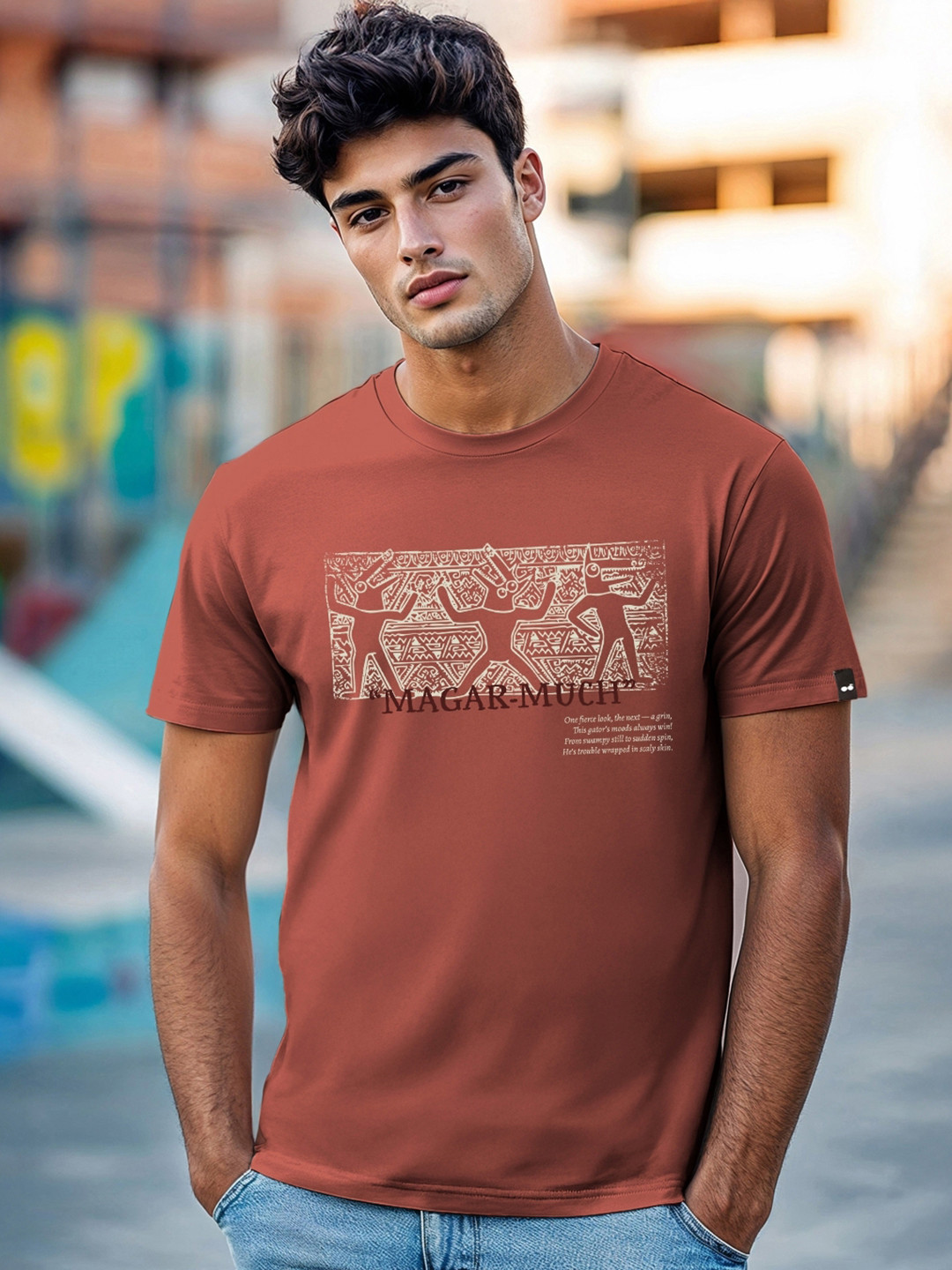 Bewakoof Magar Much Graphic Printed Pure Cotton T-shirt