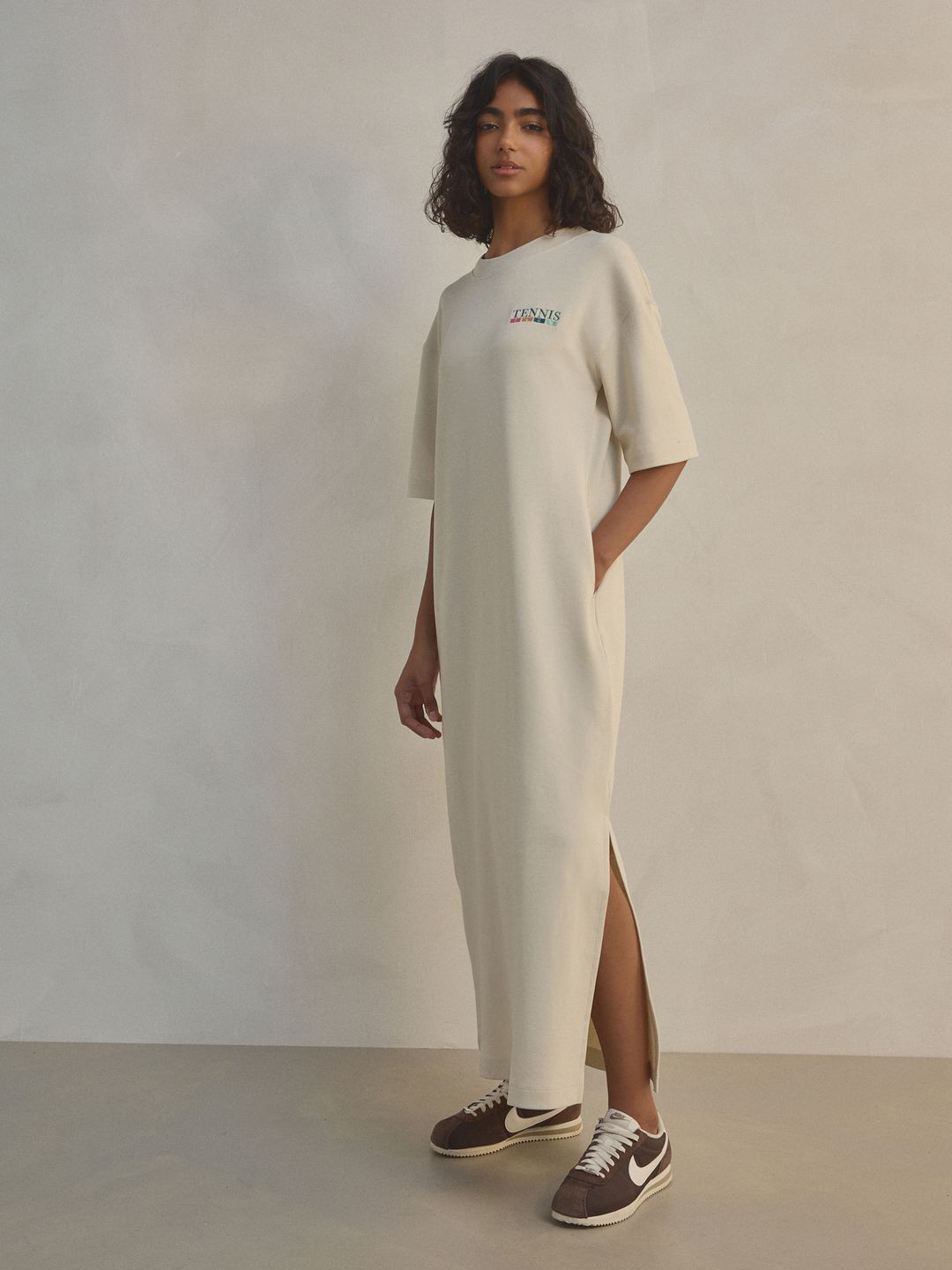 NEXT Print Side Slit T-shirt Midi Dress