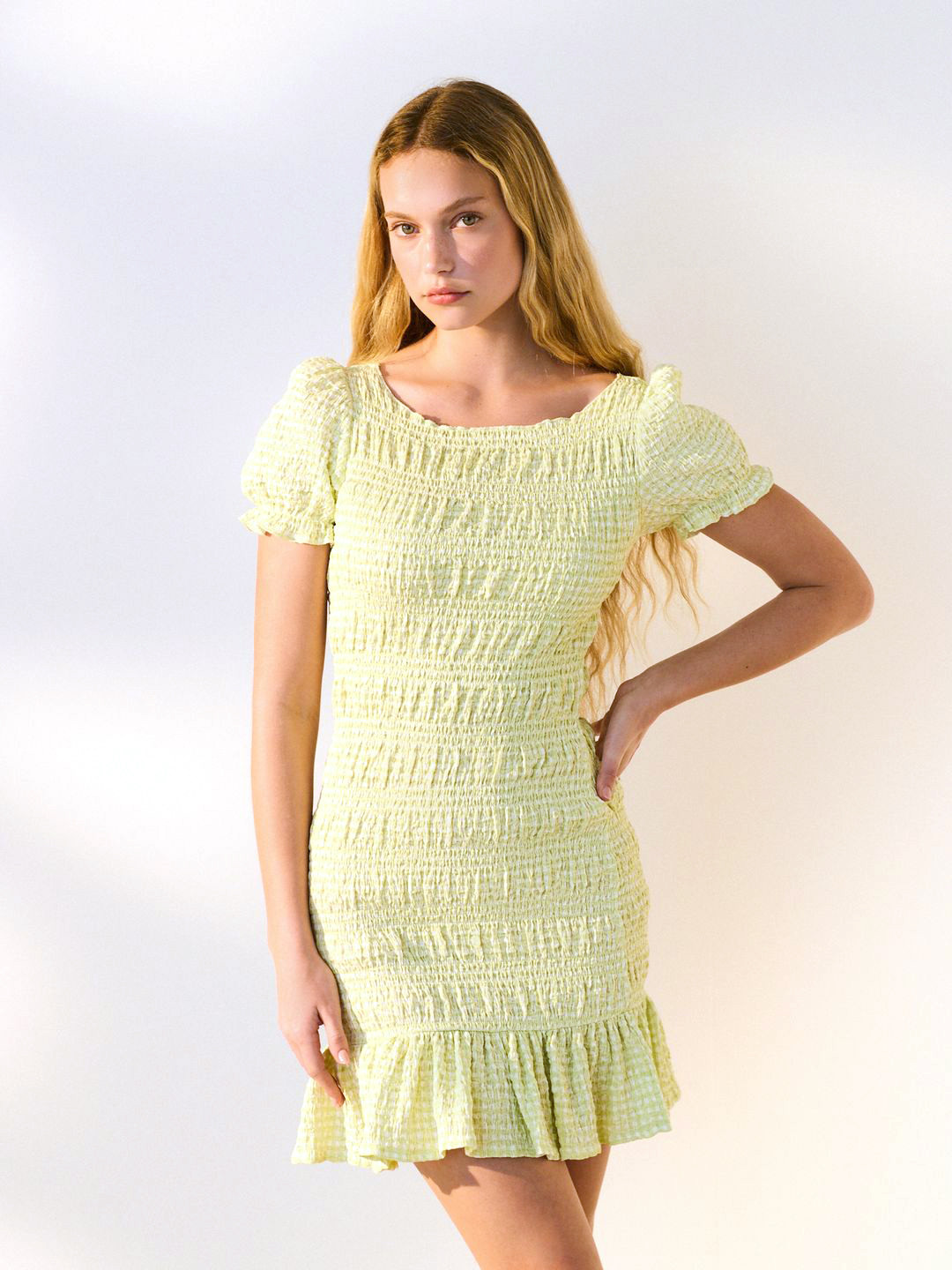 NEXT  Seersuker Puff Sleeve Smocked A-Line Mini Dress