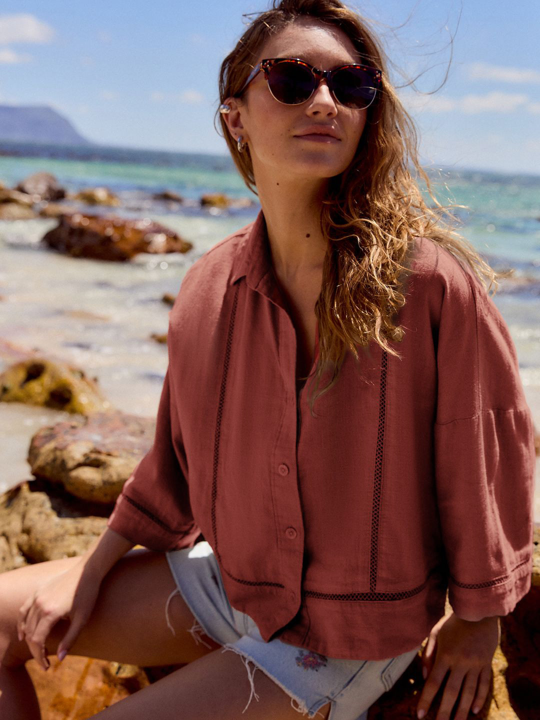 NEXT Lace Inserts Drop-Shoulder Sleeves Casual Shirt