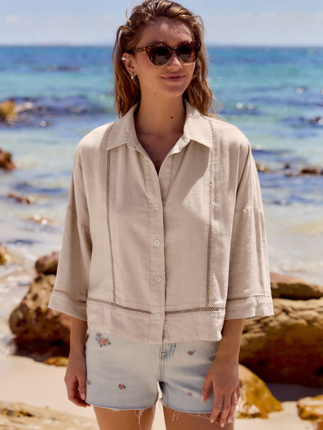 NEXT Lace Inserts Drop-Shoulder Sleeves Casual Shirt