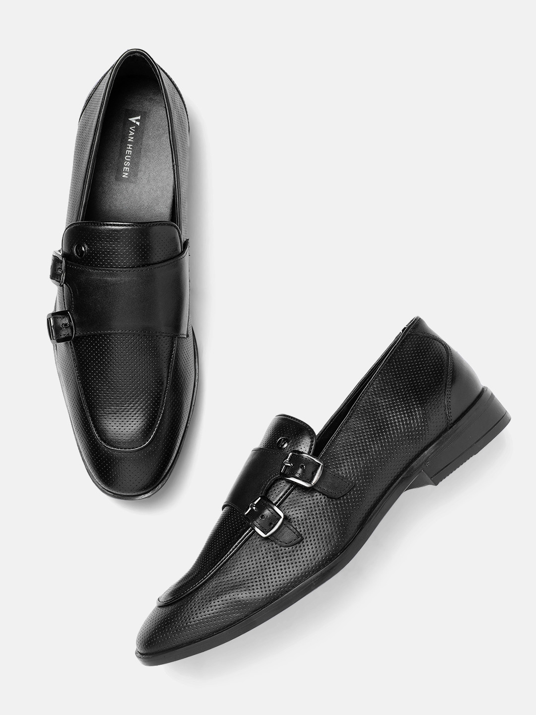 Van Heusen Men Perforated Leather Monk Shoes