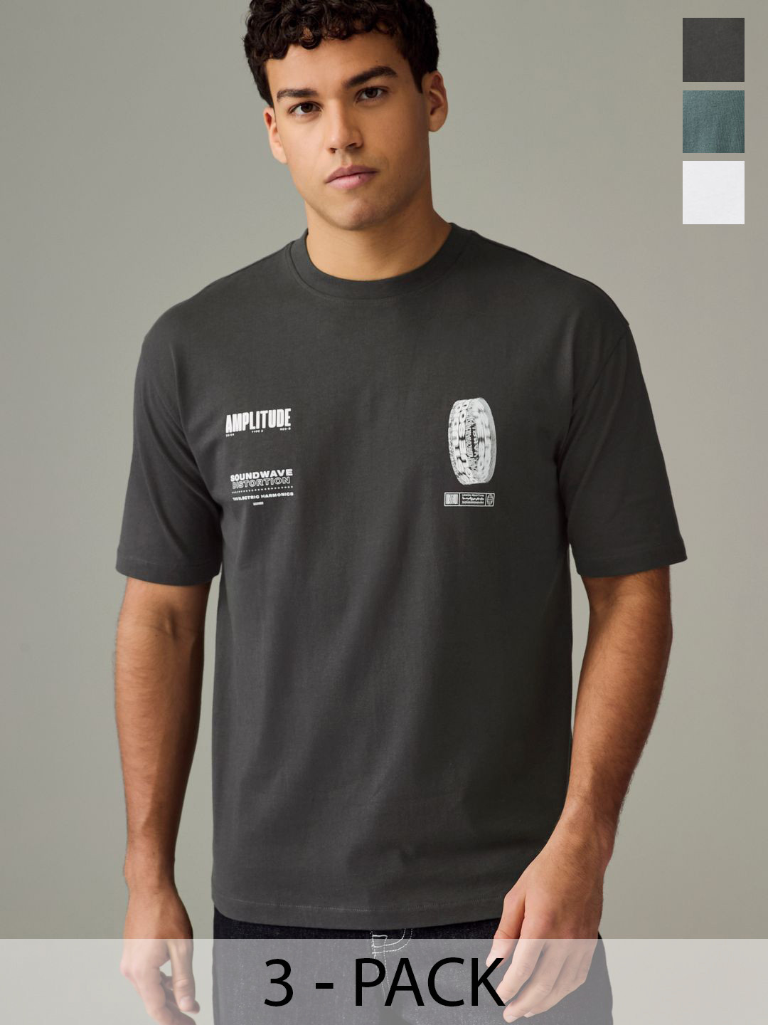 NEXT Pack of 3 Drop-Shoulder Heavyweight Cotton Relaxed Fit T-shirt