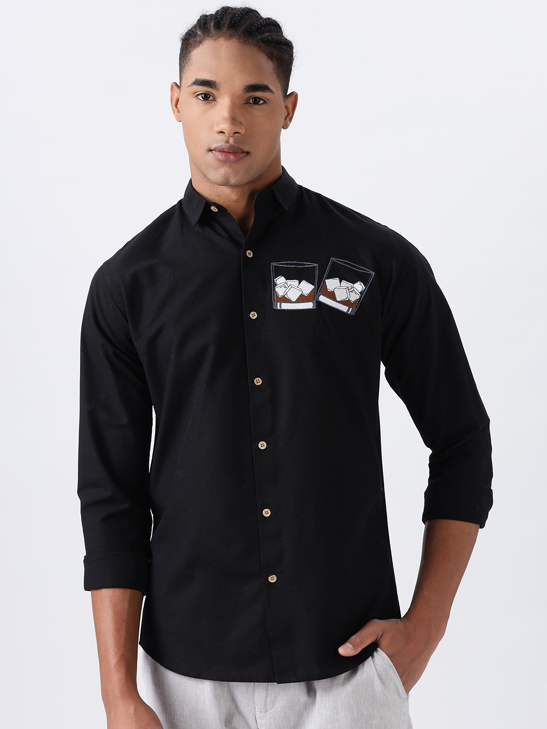 HAMPTONS Men Spread Collar Long Sleeves Casual Shirt