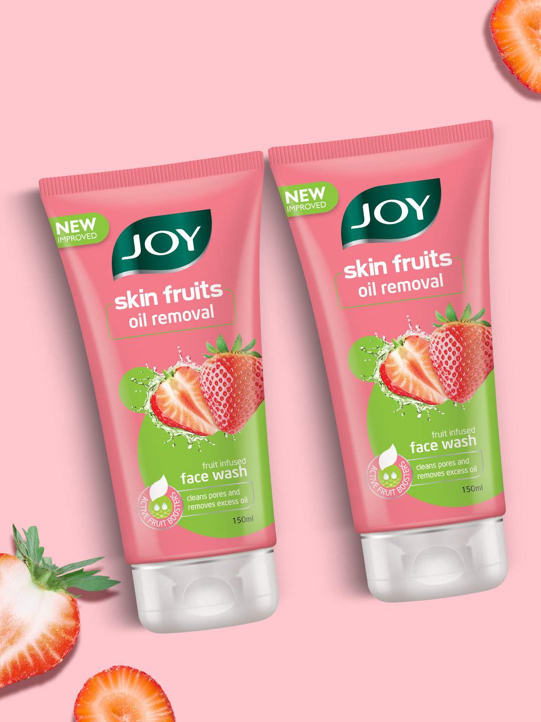 JOY Set Of 2 Skin Fruits Infused Strawberry Oil Removal Face Wash - 150 ml Each