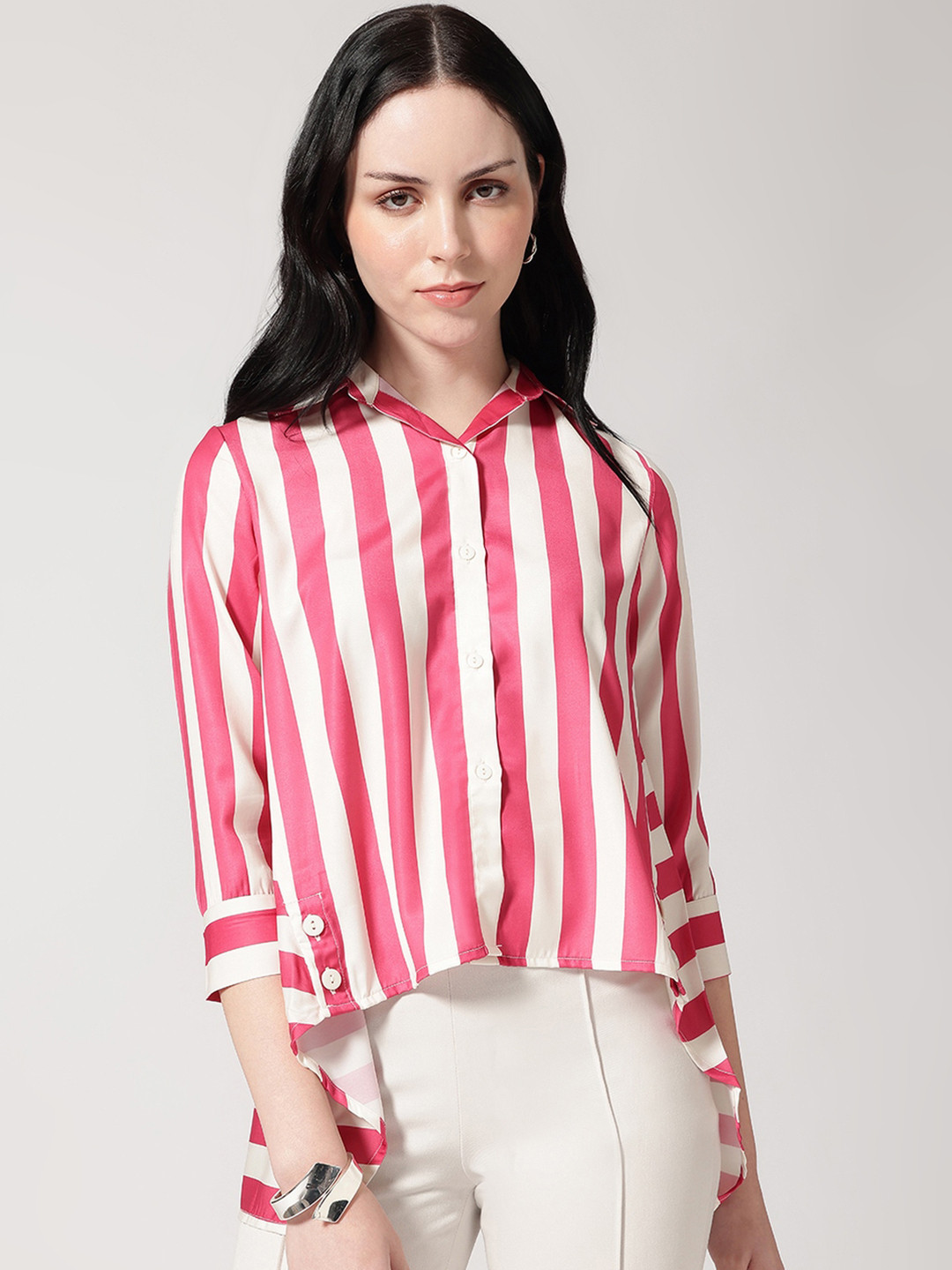 Strong And Brave Women Striped Printed Classic Formal Shirt