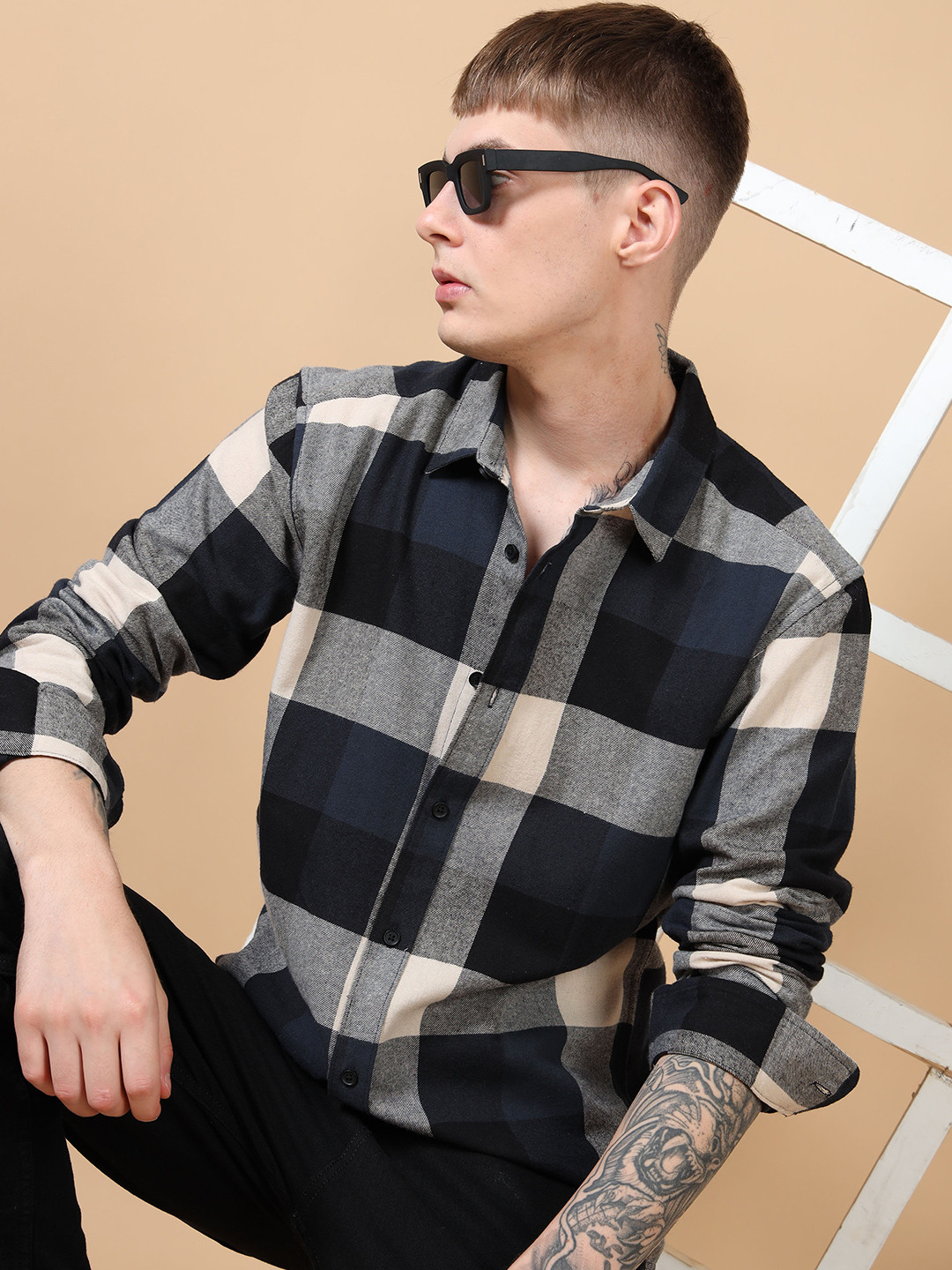 StitchX Men Long Sleeve Brushed Cotton Buffalo Checkered Shirt