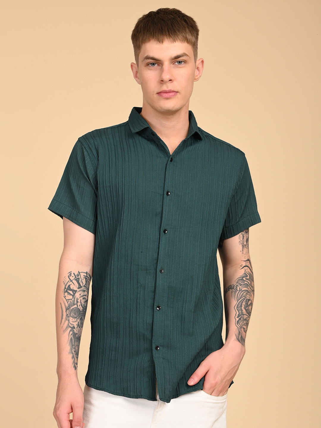 TIGER SNAKE Men Comfort Vertical Striped Casual Shirt