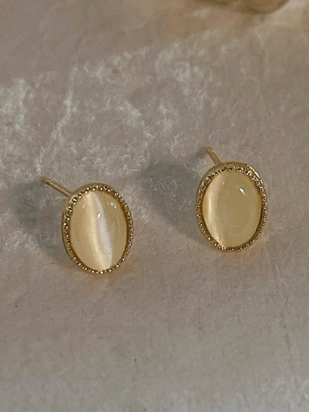 AQUASTREET 14K Gold Plated Anti-tarnish White Cat's Eye Stone Stud Earrings
