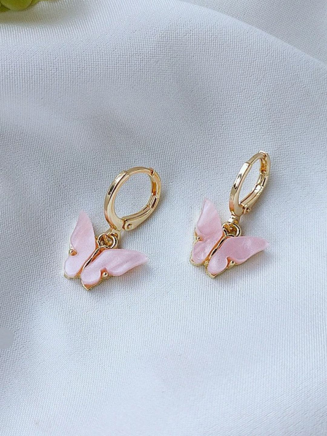 AQUASTREET 14K Gold Plated Anti-tarnish Dainty Pink Butterfly Drop Earrings