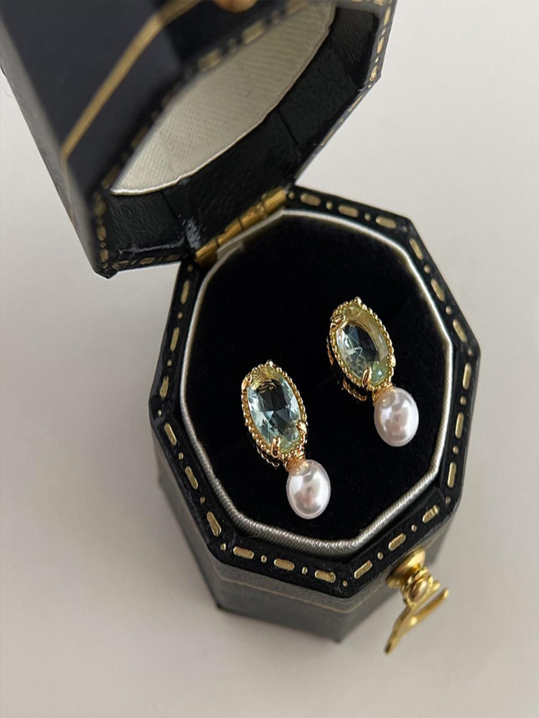 AQUASTREET 14K Gold Plated Anti-tarnish Blue Stone and Pearl Drop Stud Earrings