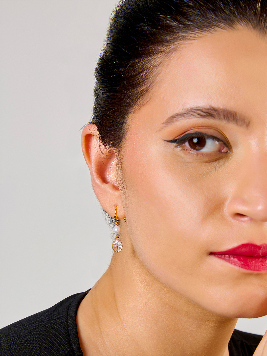 AQUASTREET Gold Plated Minimal Dainty Pearl and Rhinestone Drop Hanging Earrings