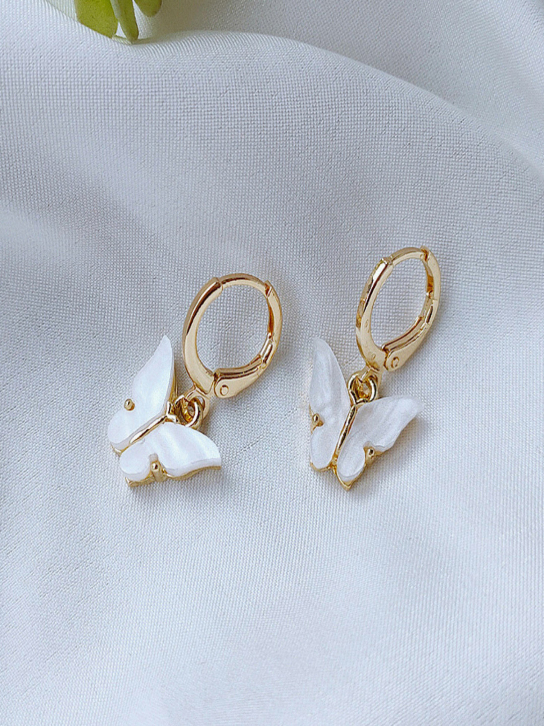 AQUASTREET 14K Gold Plated Anti-tarnish Dainty White Butterfly Drop Earrings