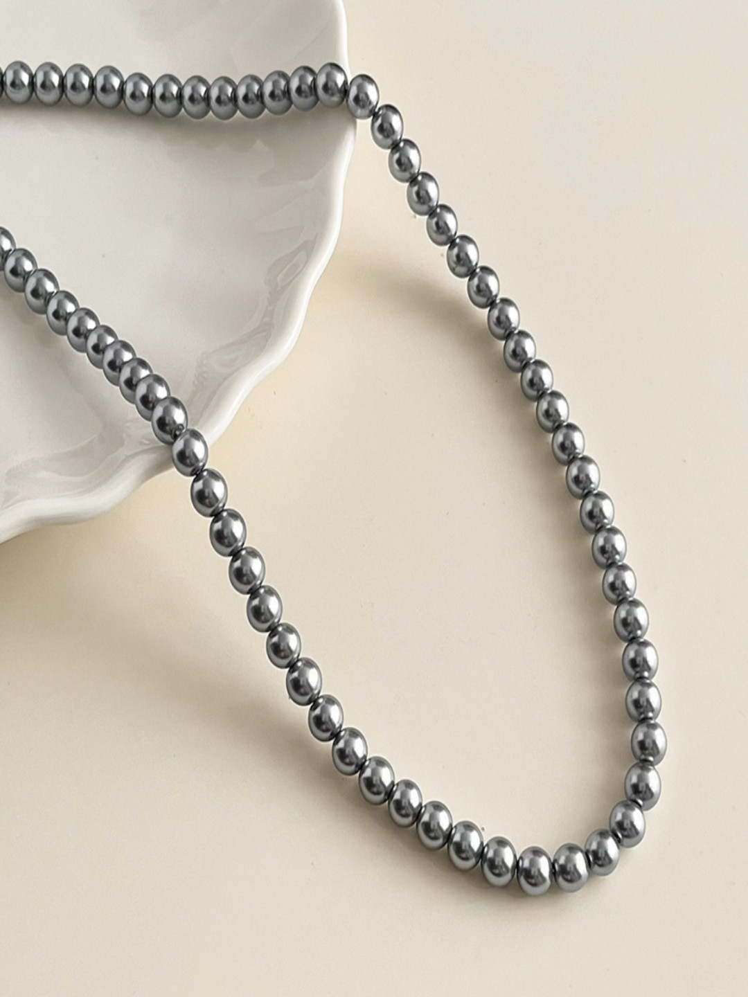 AQUASTREET Dianty Chain Grey 4mm Pearls Beaded Necklace