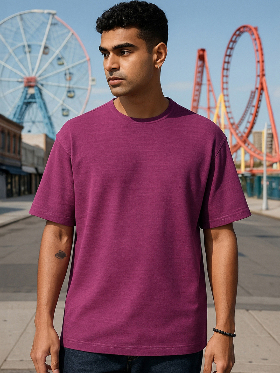 Bewakoof AIR Men Solid Round Neck Cotton Oversized T-shirt